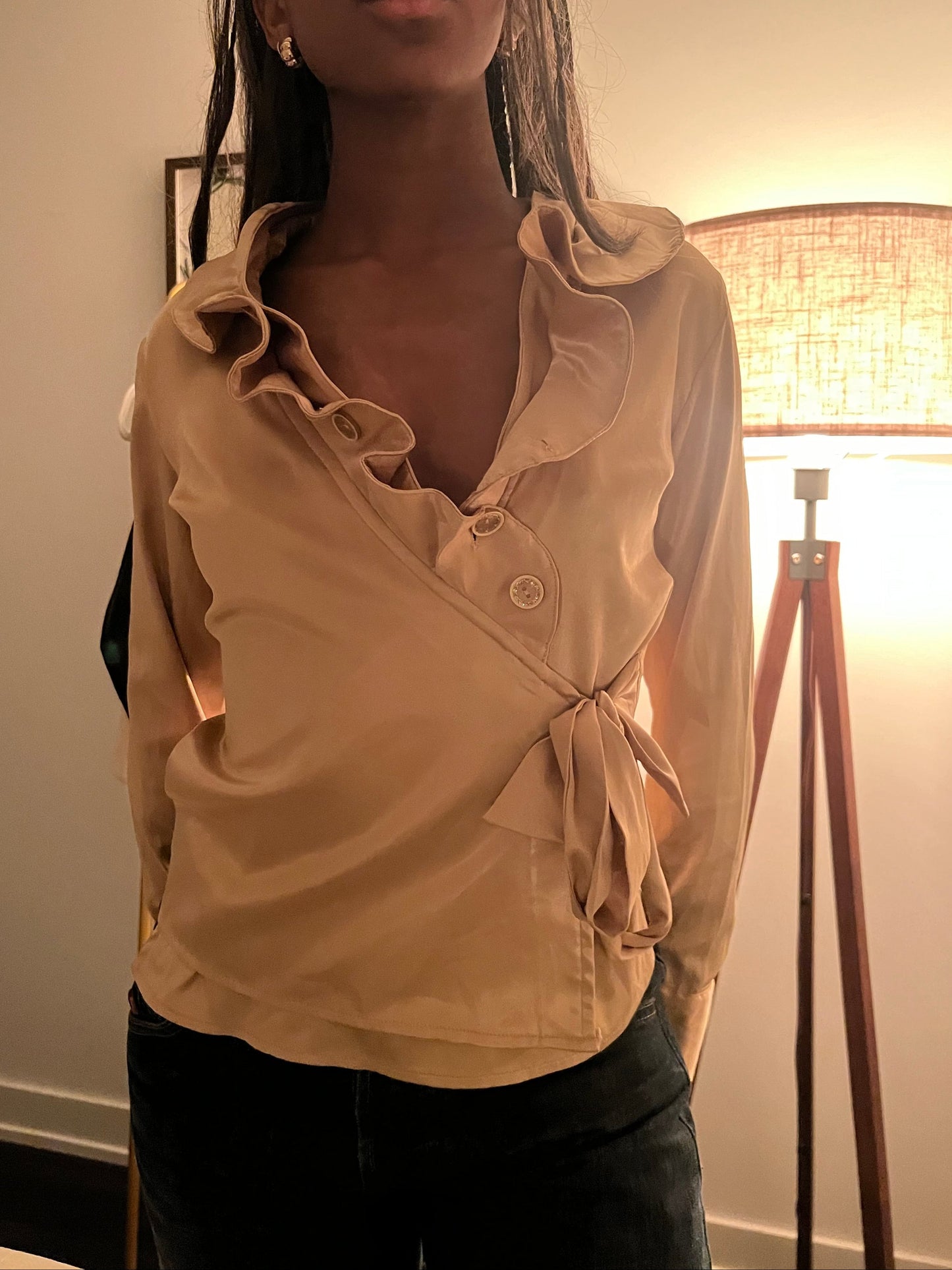 Italian Gold Ruffled Collar Blouse