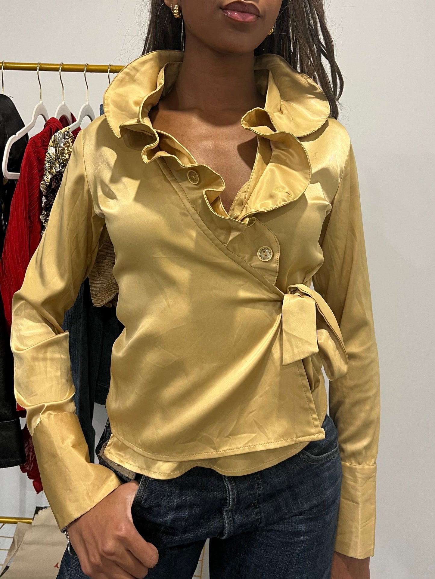 Italian Gold Ruffled Collar Blouse