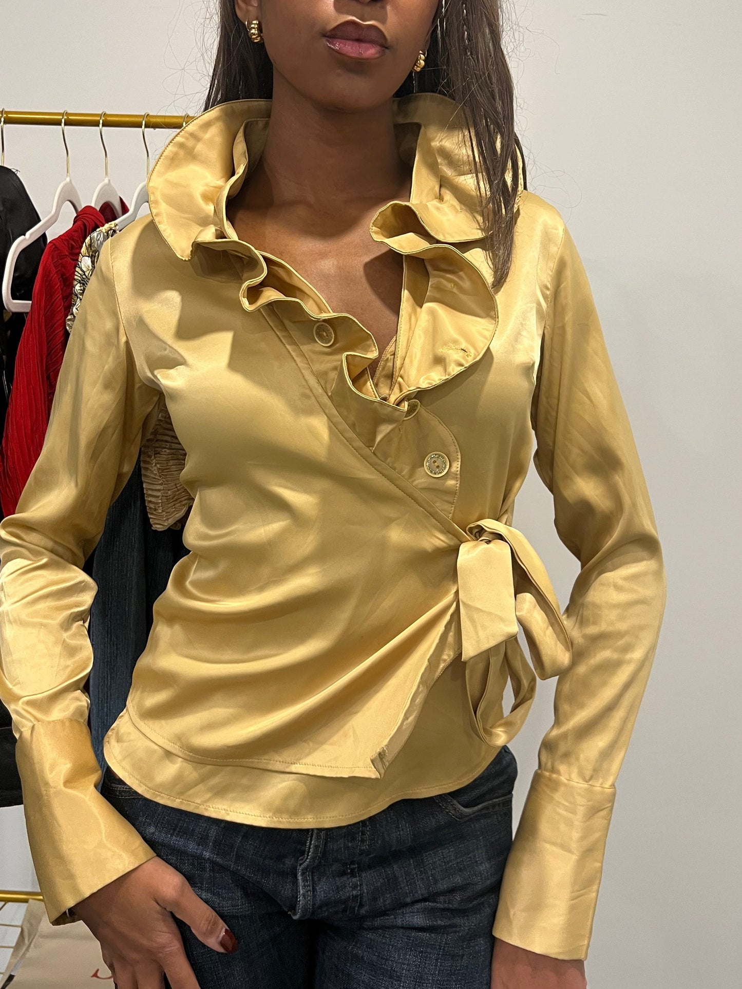 Italian Gold Ruffled Collar Blouse