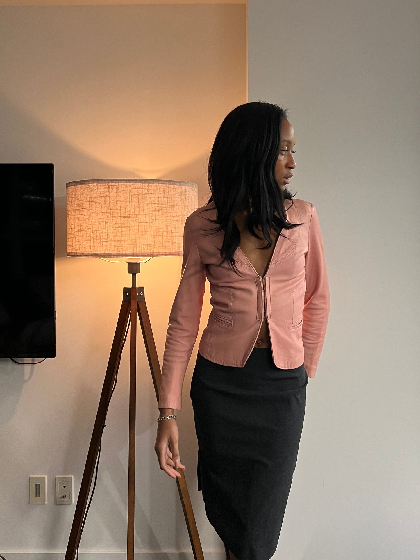 Blush leather blouse