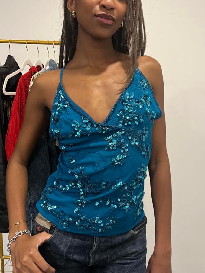 Italian Beaded Teal Blouse