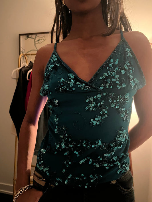 Italian Beaded Teal Blouse