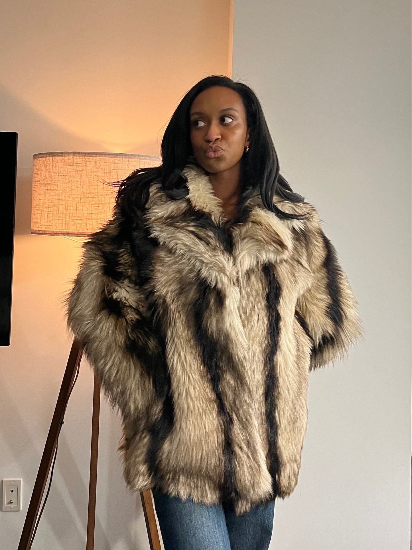 Skunk stripe faux fur