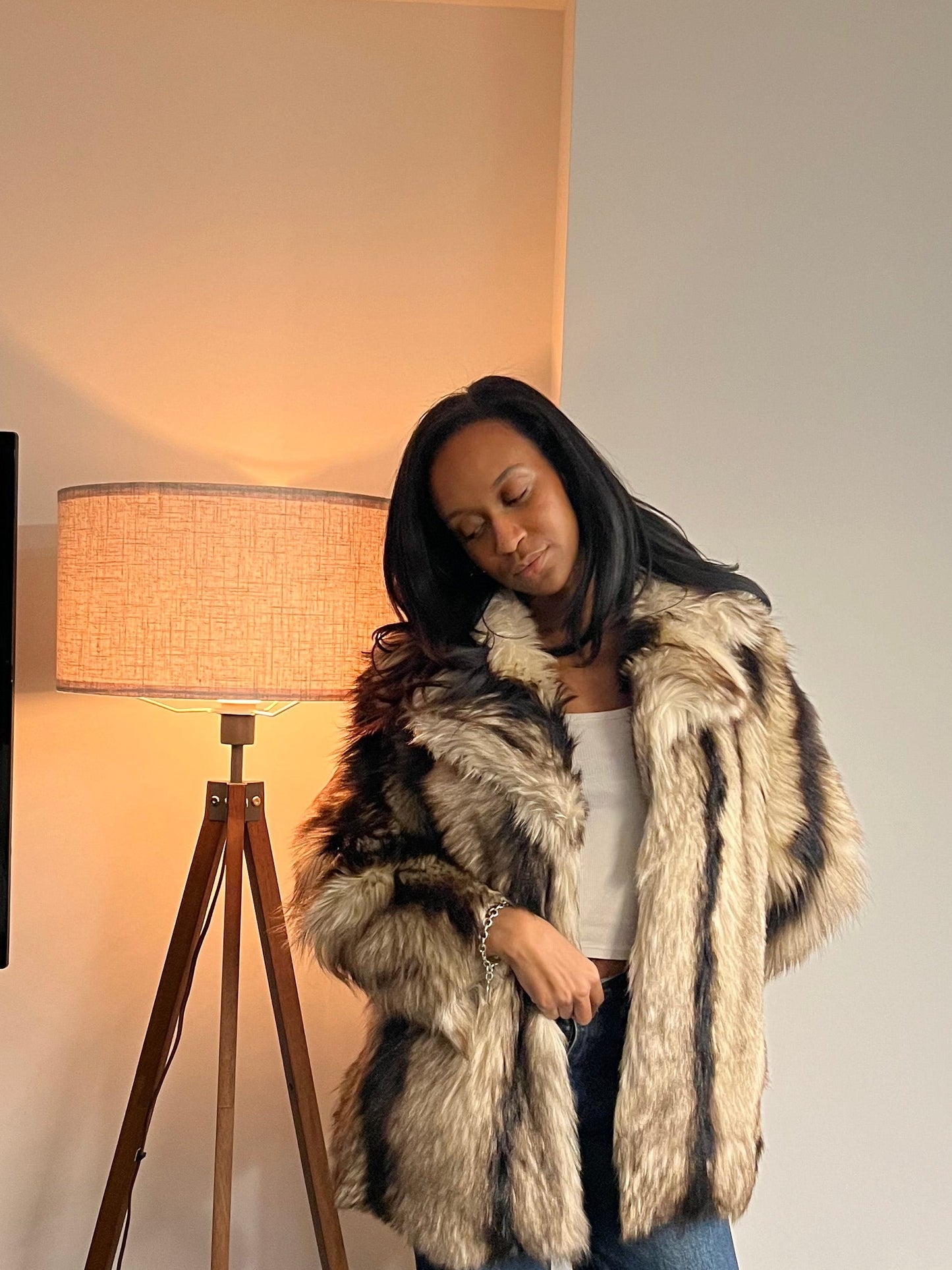 Skunk stripe faux fur