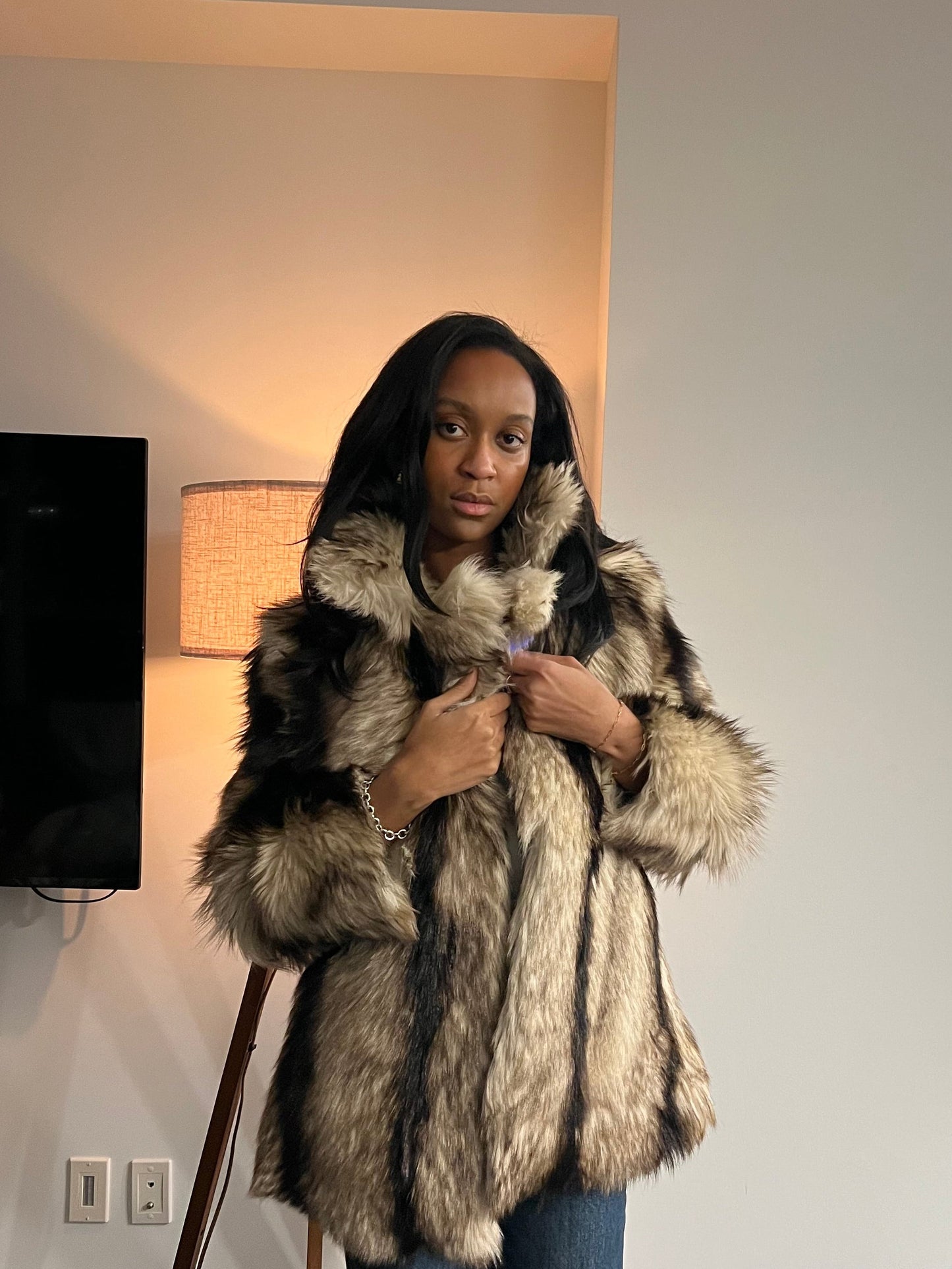 Skunk stripe faux fur