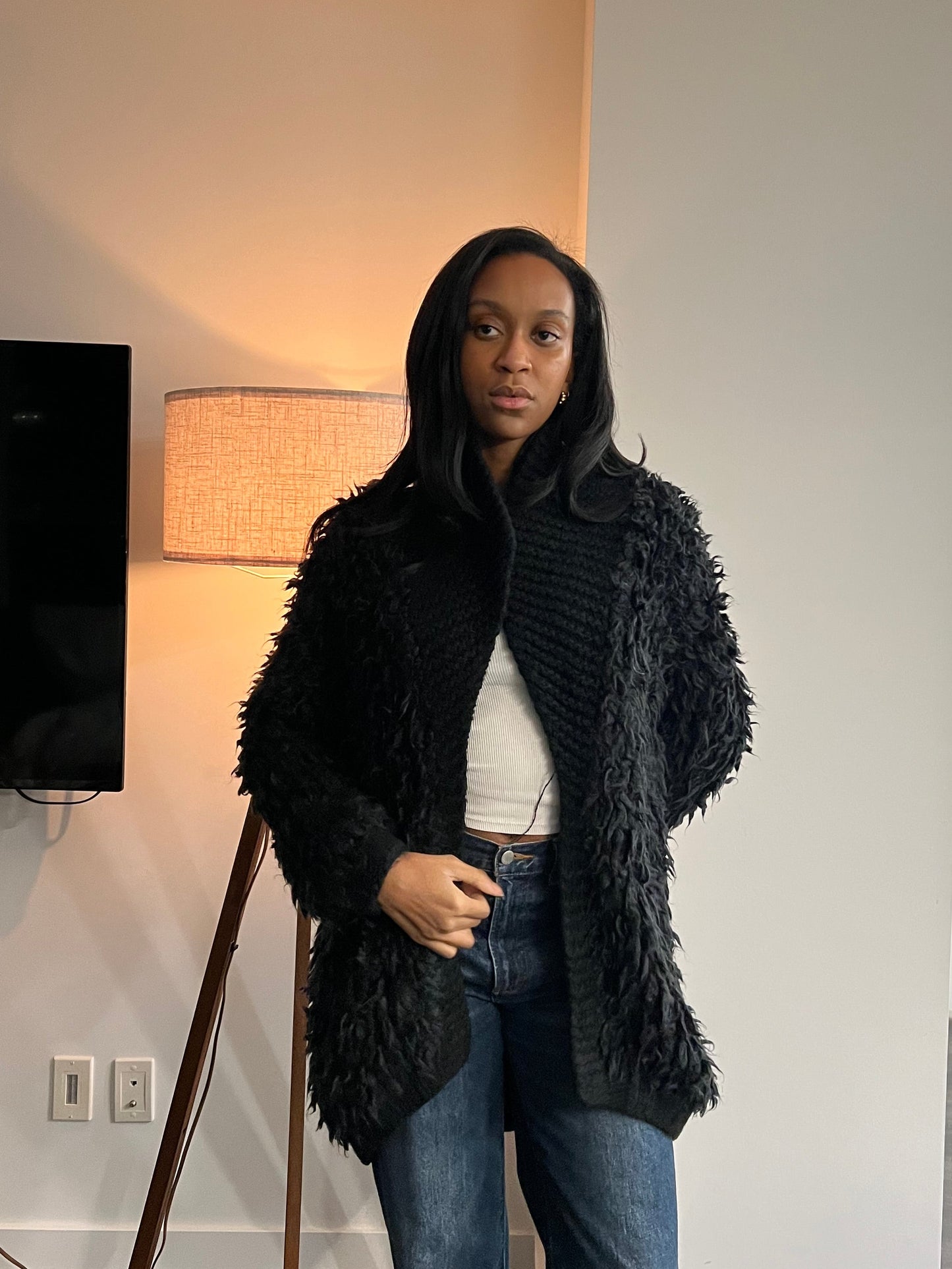 Oversized black fluffy sweater