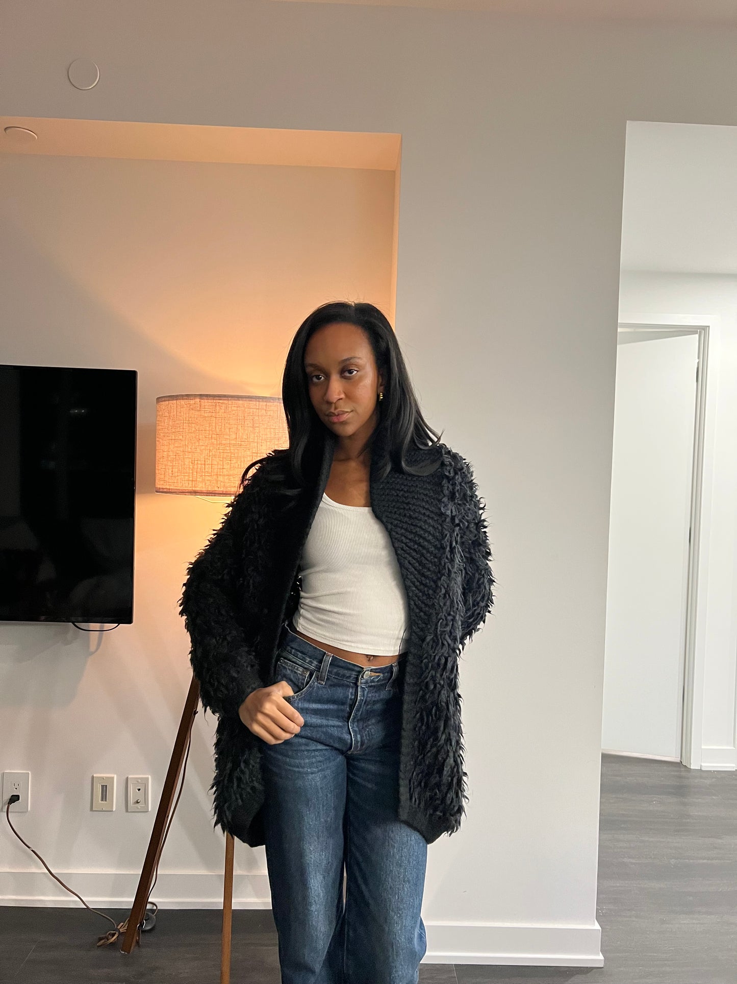 Oversized black fluffy sweater