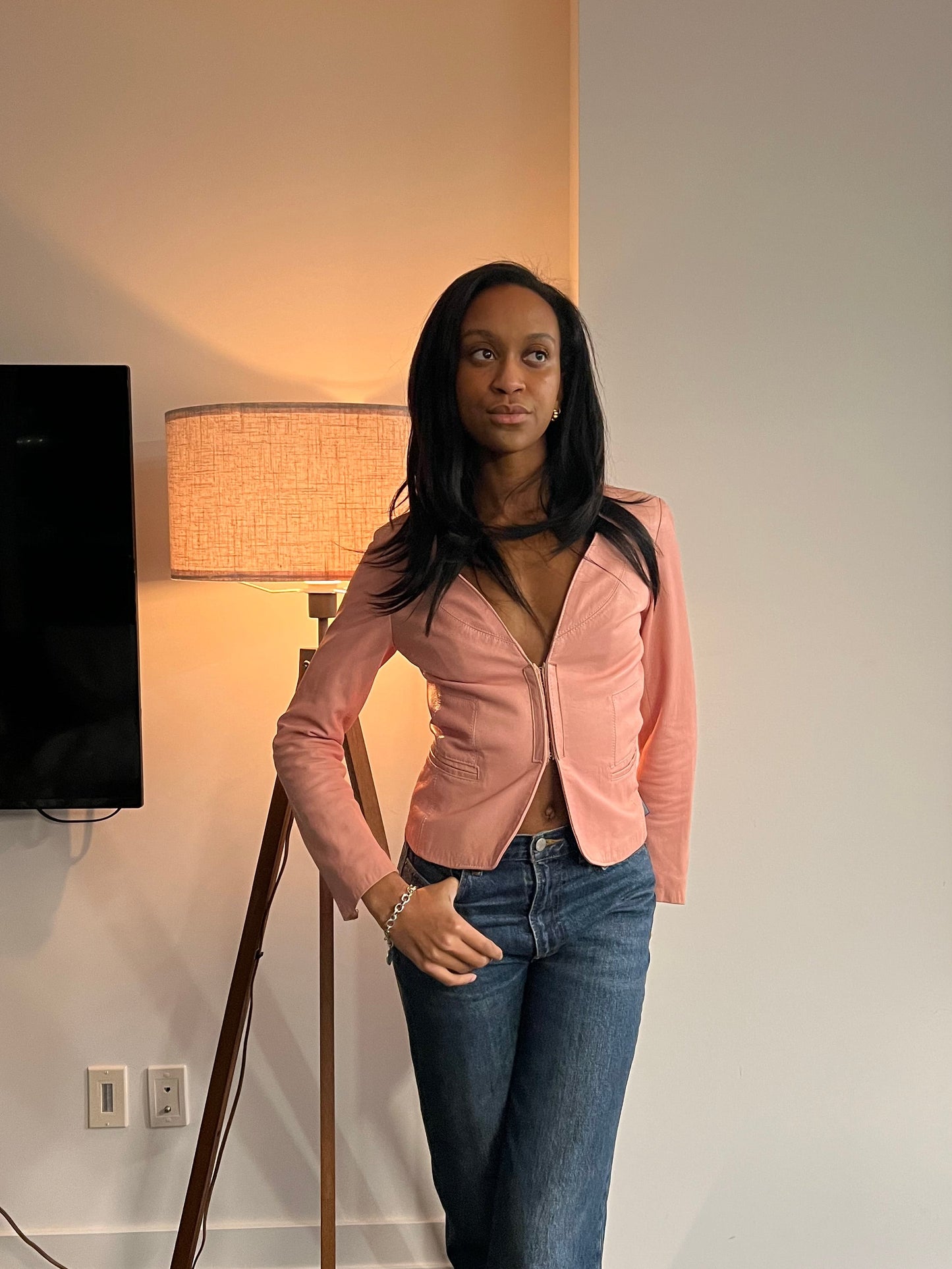 Blush leather blouse