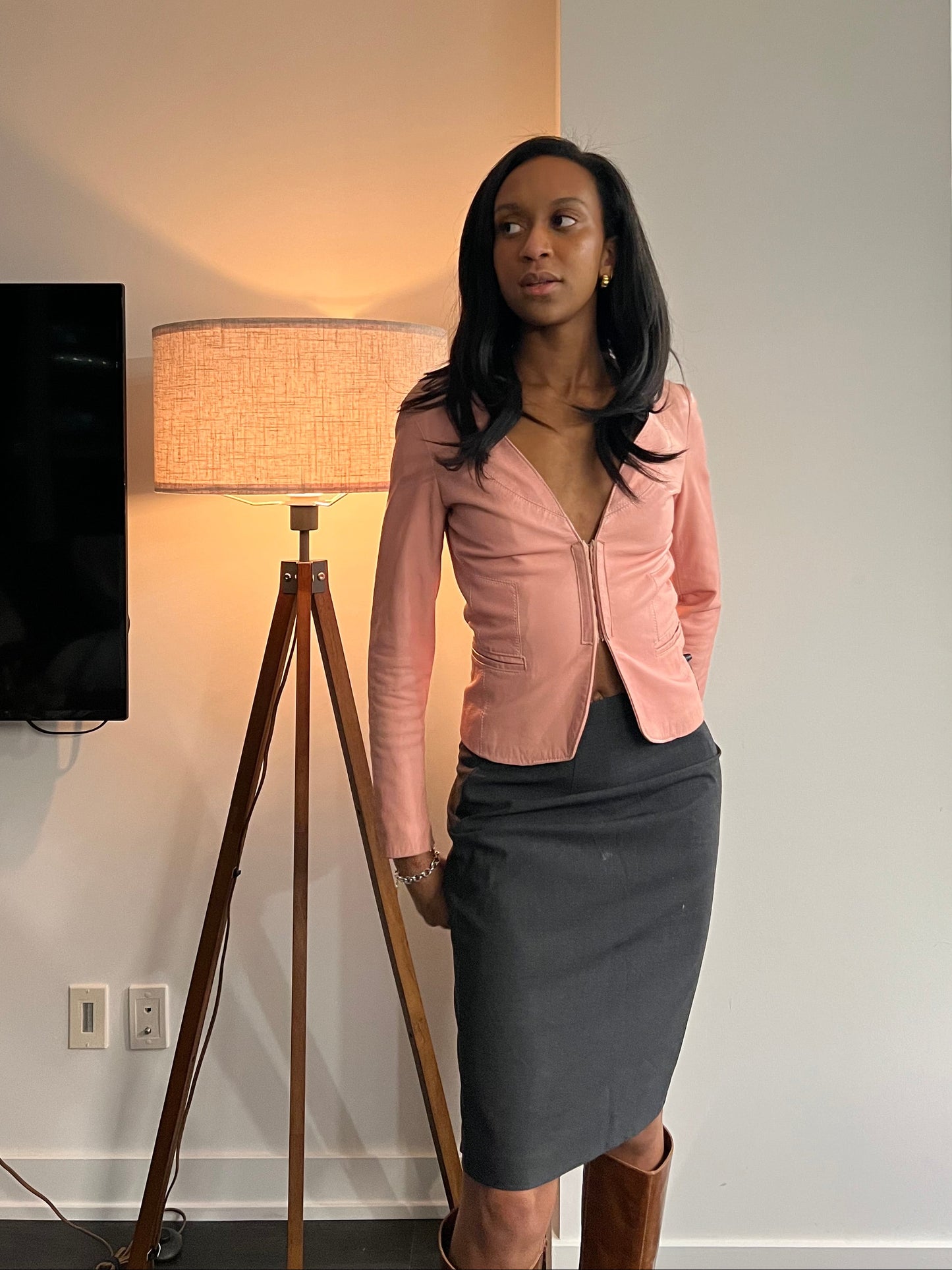 Blush leather blouse