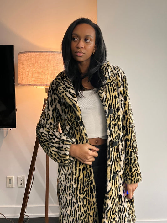 Leopard faux fur trench coat
