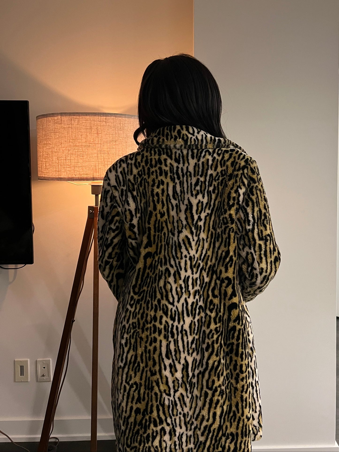 Leopard faux fur trench coat